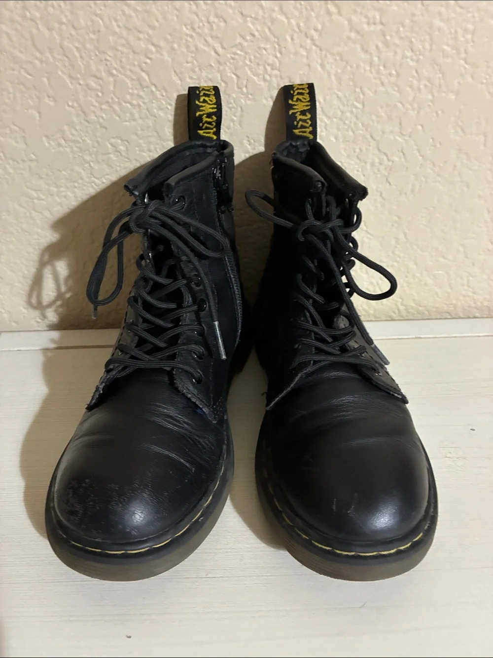 Dr. Martens Black Leather Lace-Up Ankle Boots with inner zippers size 2